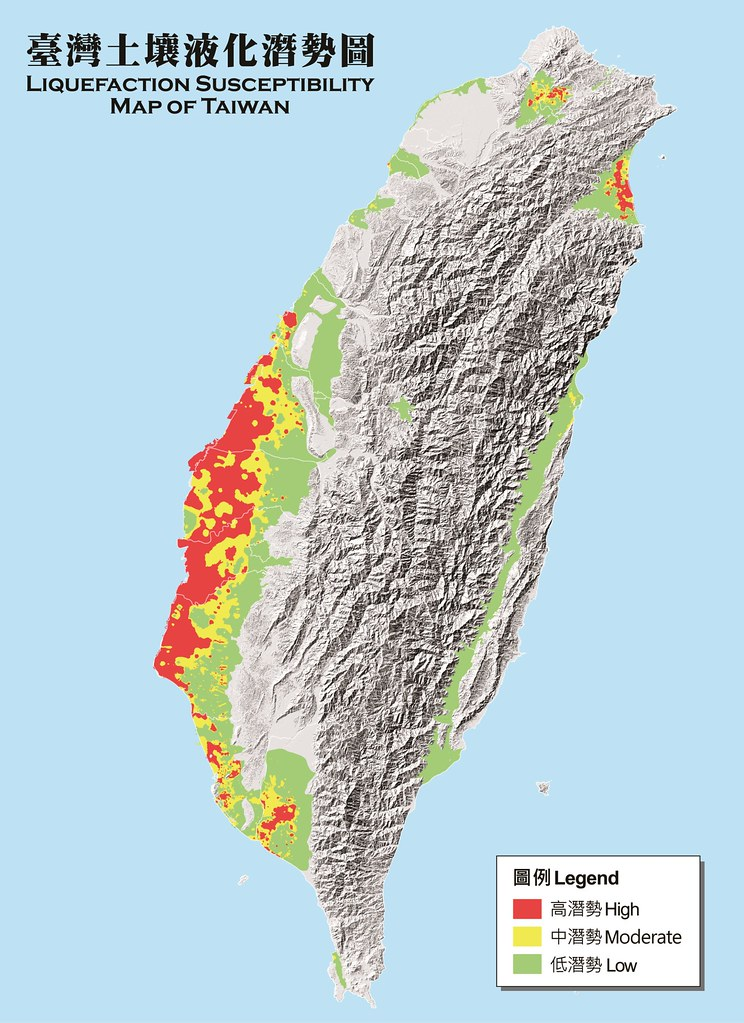 全台土壤液化潛勢圖。圖片來源：中央研究院地質調查所