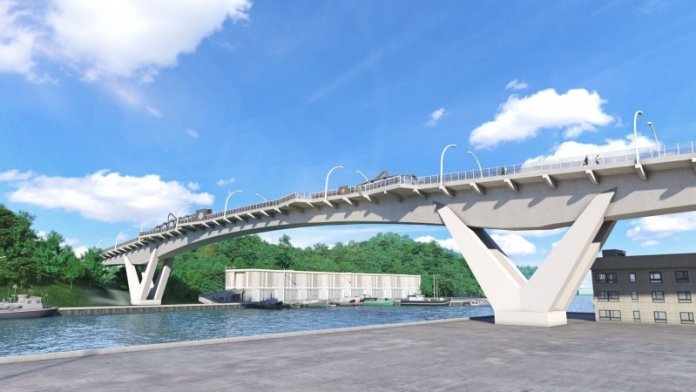 南方澳跨港大橋今天啟動重建工程，全力兌現3年內完工的支票，圖為新橋藍圖。