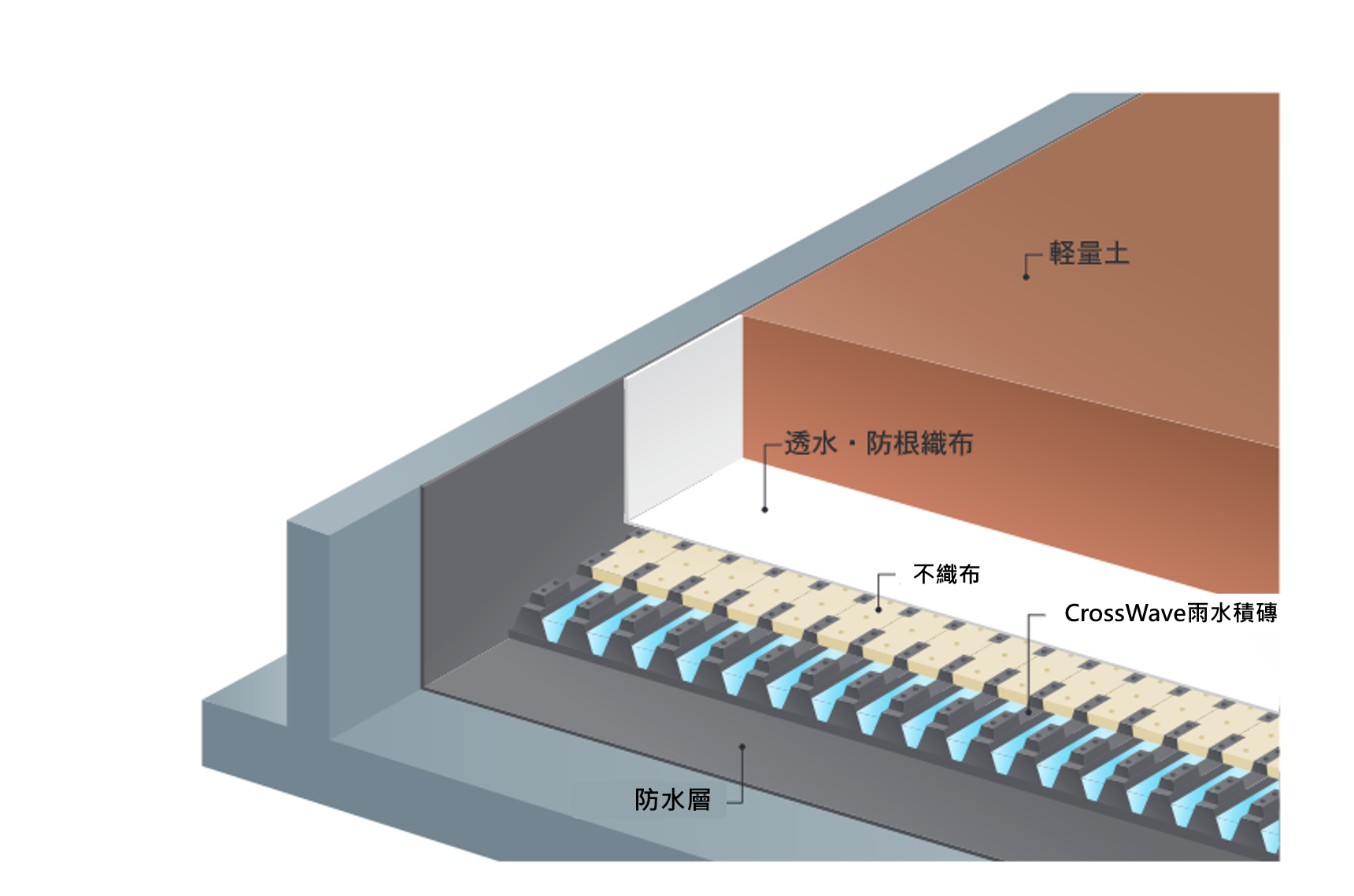CrossWave雨水積磚配合綠屋頂 斷面圖
