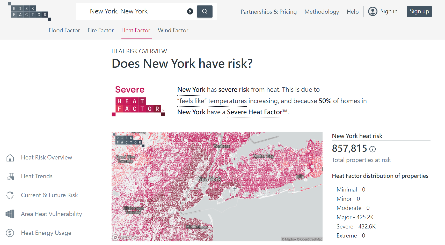 「風險因素」（Risk Factor）網站，就為購屋者彙整了全美各地關於洪水、野火、高溫、颶風的資訊。<圖片來源/擷取自Risk Factor網站>