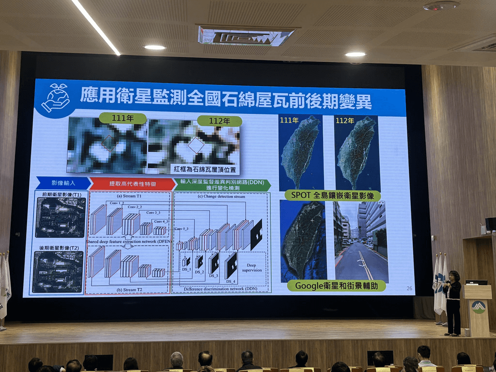 化學物質管理署自2020年通過多尺度遙測調查現有石綿瓦屋頂,以鑲嵌衛星影響與Google衛星與街景輔助。<圖 / 環境資訊中心記者 鍾依靜 攝影